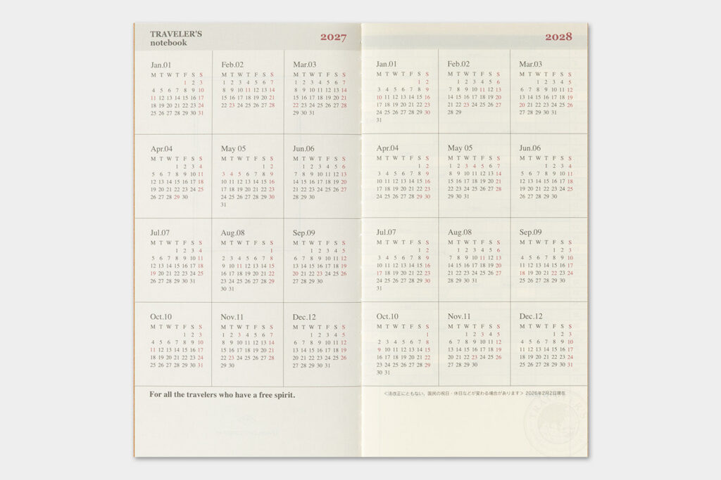 Traveler's Company Traveler's Notebook  2027 Monthly Diary