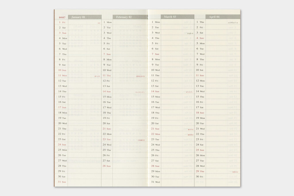 Traveler's Company Traveler's Notebook  2027 Weekly Vertical Diary