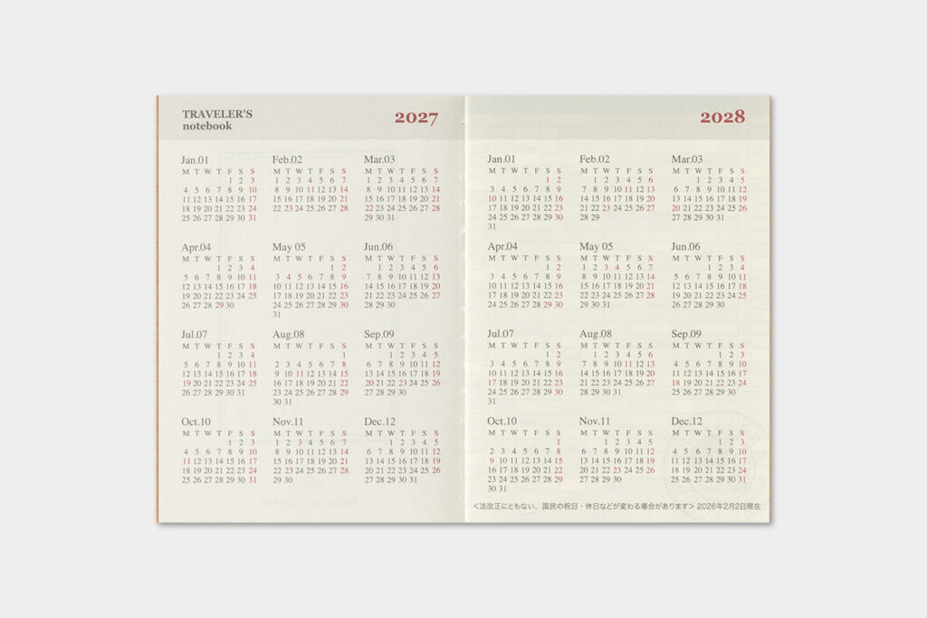 Traveler's Company Traveler's Notebook  2027 Monthly Passport Size Diary
