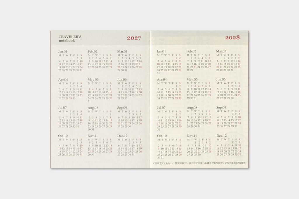 Traveler's Company Traveler's Notebook  2027 Weekly Passport Size Diary